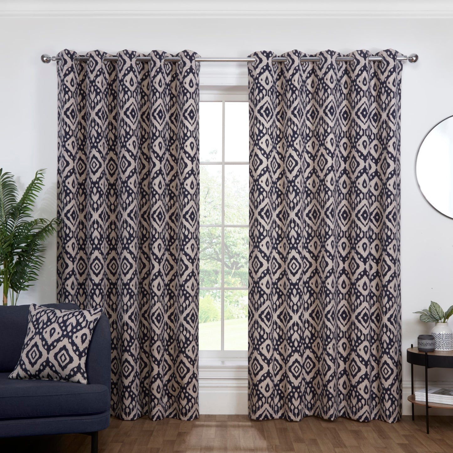 Marrakech Navy Blue Geometric Eyelet Curtains