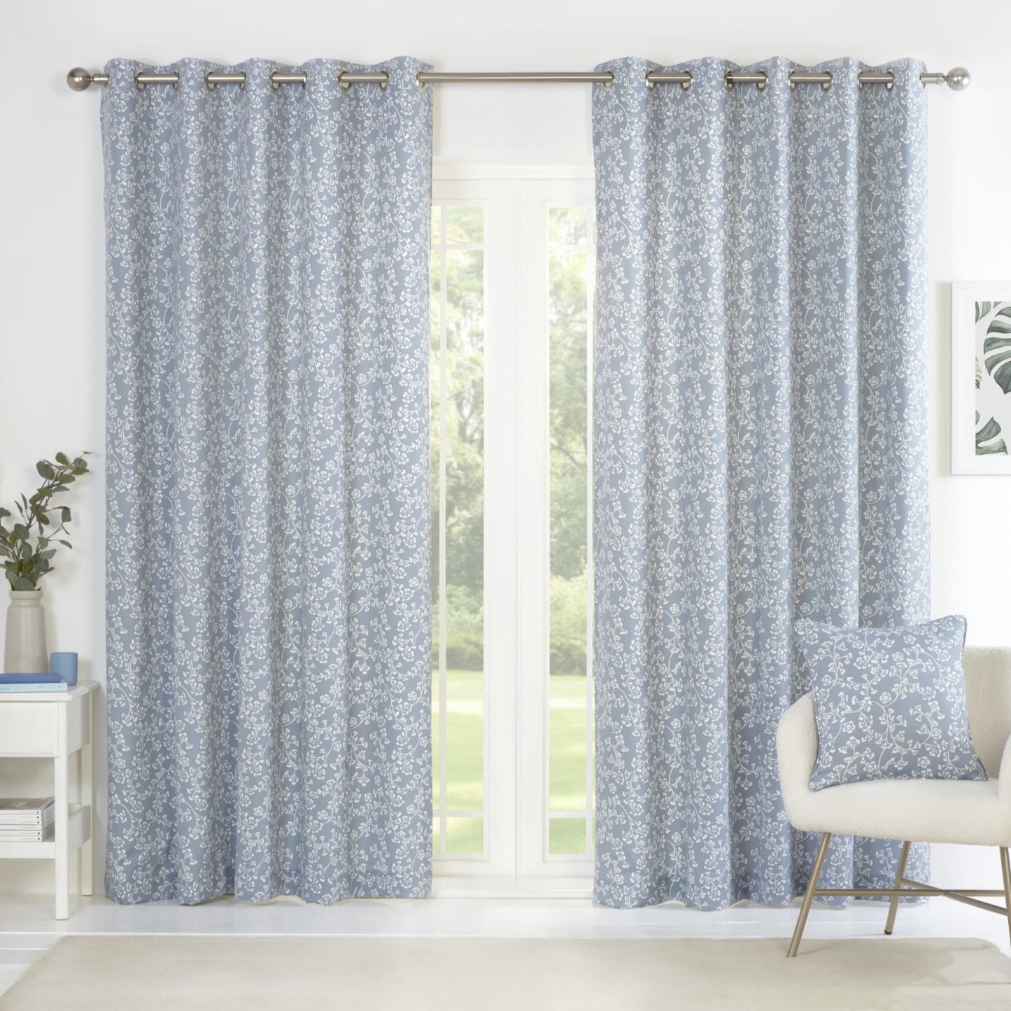 Sade Blue Floral Eyelet Curtains