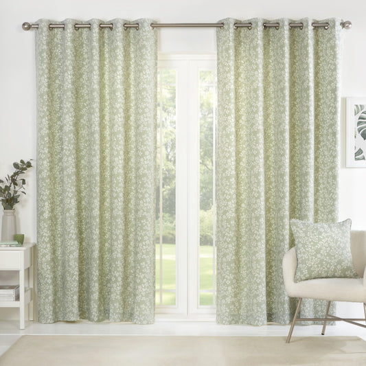 Sade Green Floral Eyelet Curtains