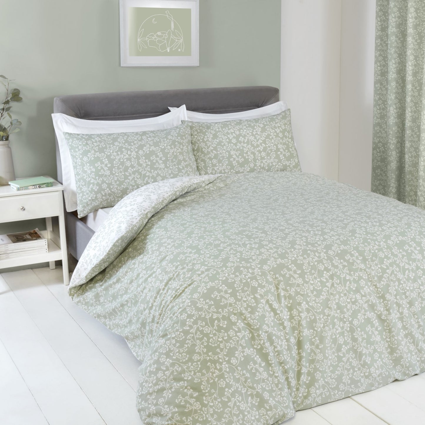 Sade Green Floral Bedding Set