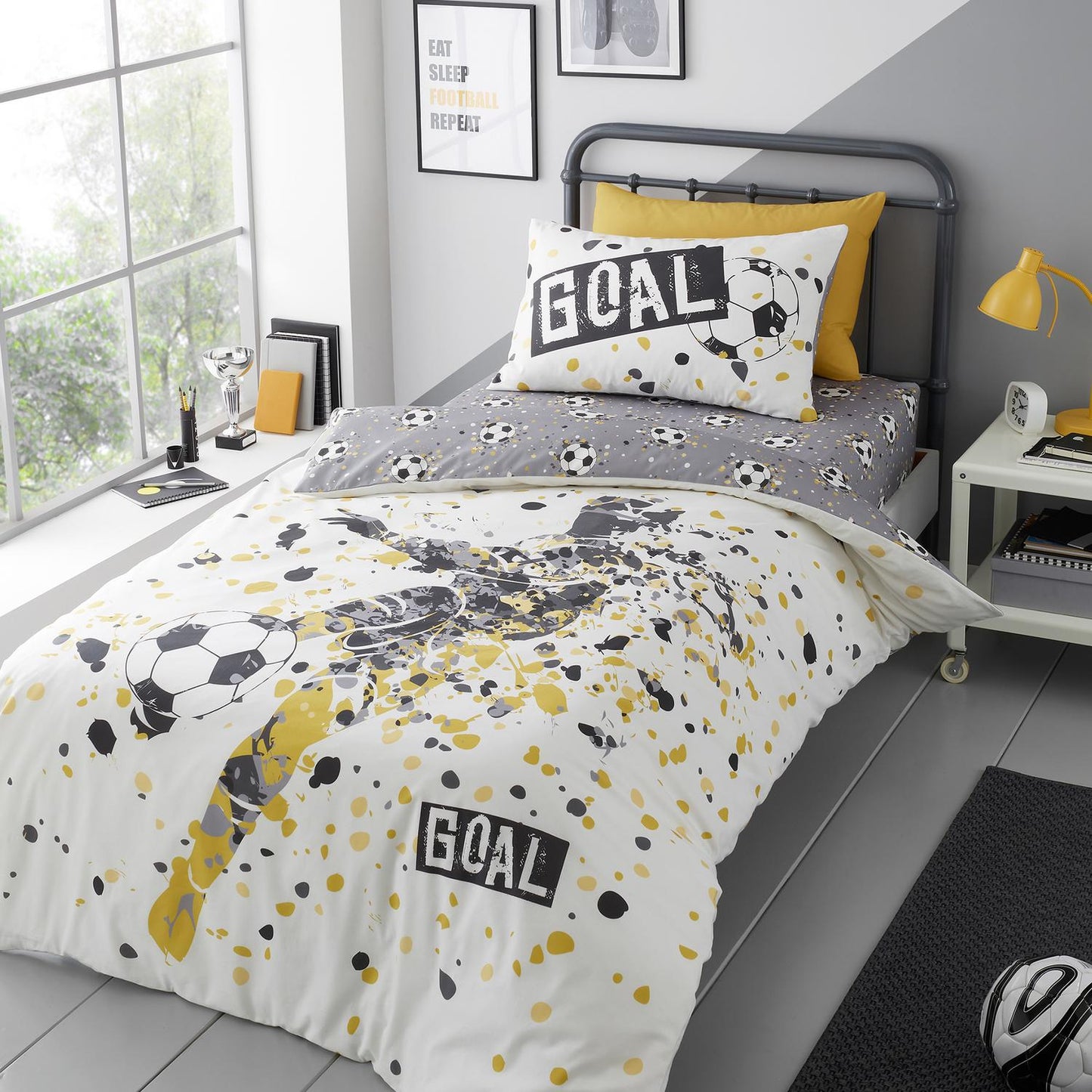 Goal Grey and Gold Football Reversible Kids Duvet Set