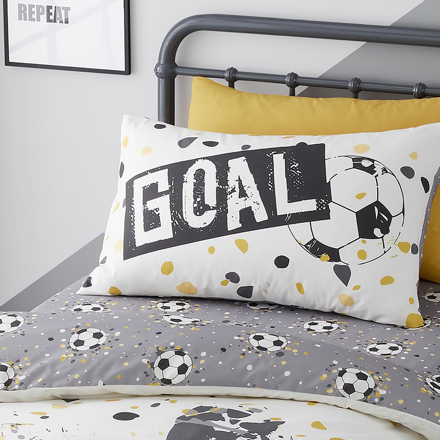 Goal Grey and Gold Football Reversible Kids Duvet Set