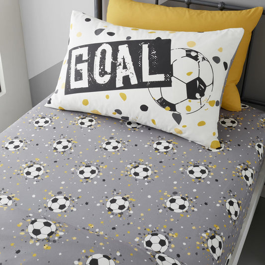 Goal Football Grey 25cm Fitted Bed Sheet