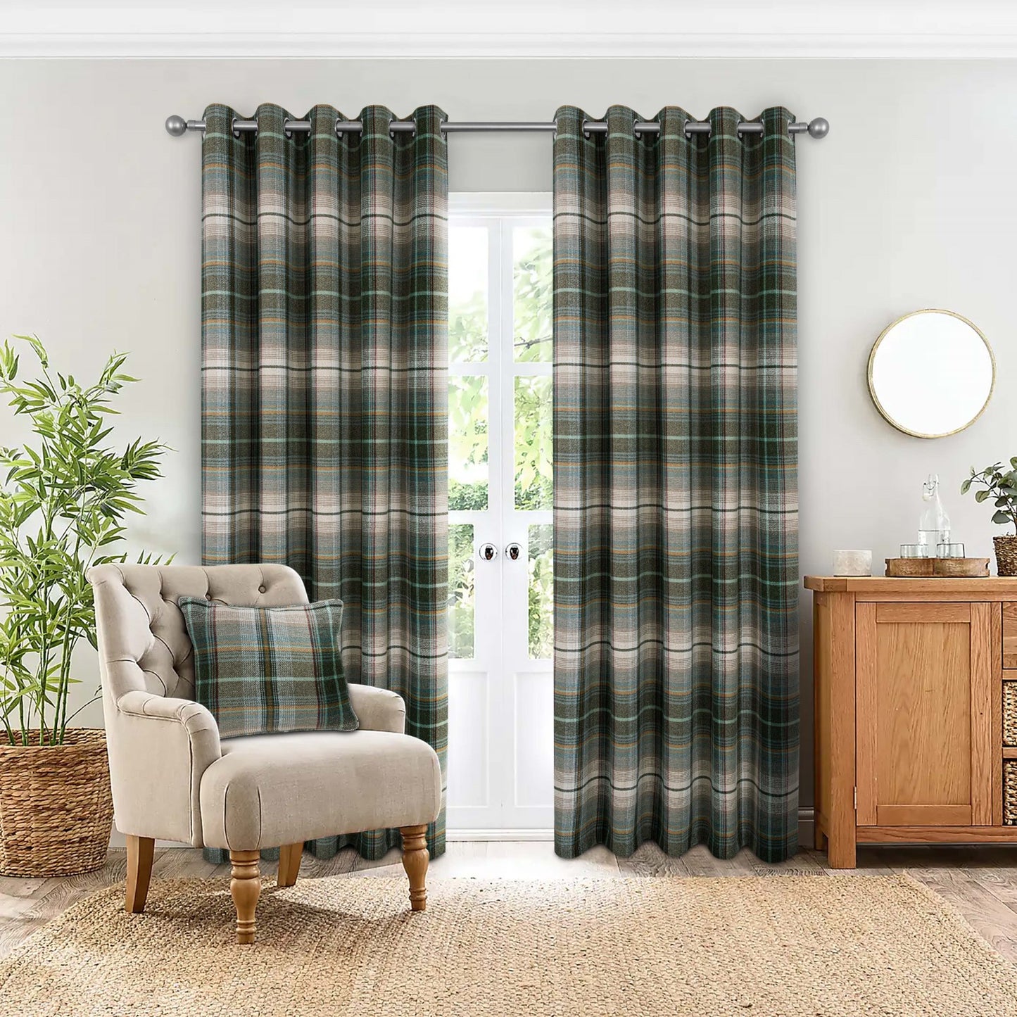 Gleneagles Tartan Green Thermal Blackout Eyelet Curtains