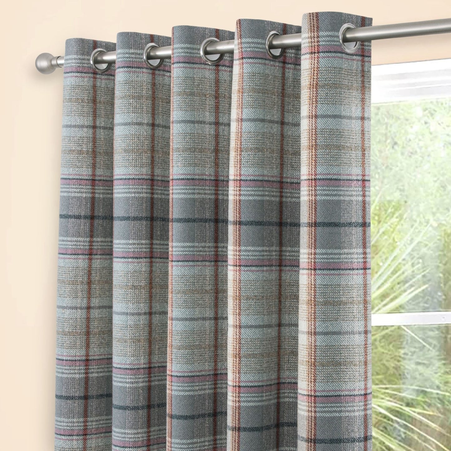 Gleneagles Tartan Steel Thermal Blackout Eyelet Curtains
