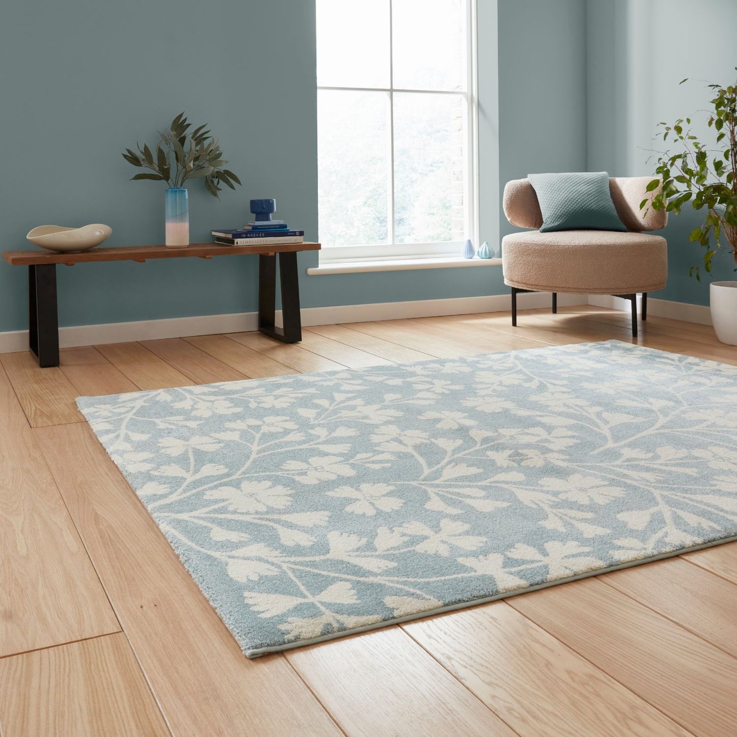 Catherine Lansfield Grace Floral Blue Rug