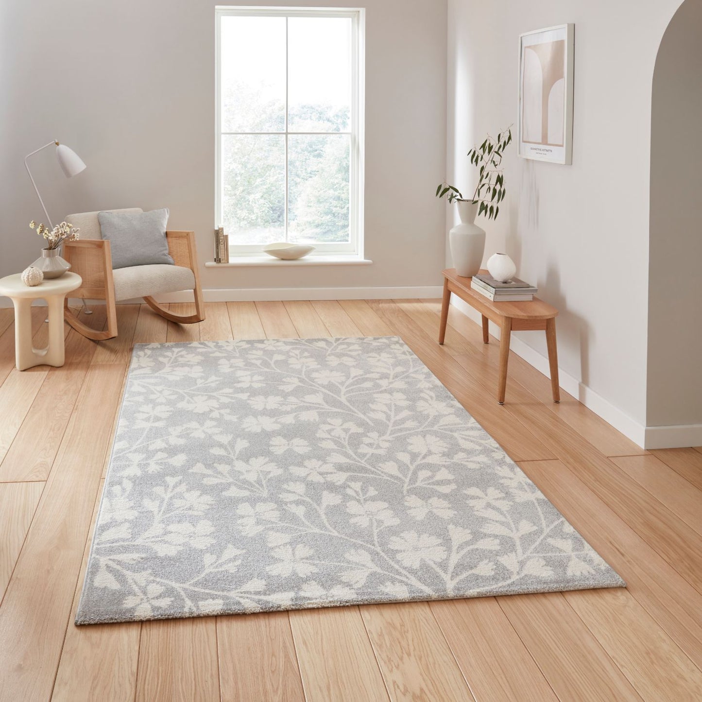 Catherine Lansfield Grace Floral Grey Rug