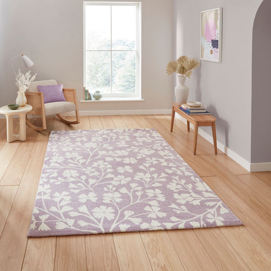 Catherine Lansfield Grace Floral Lilac Rug