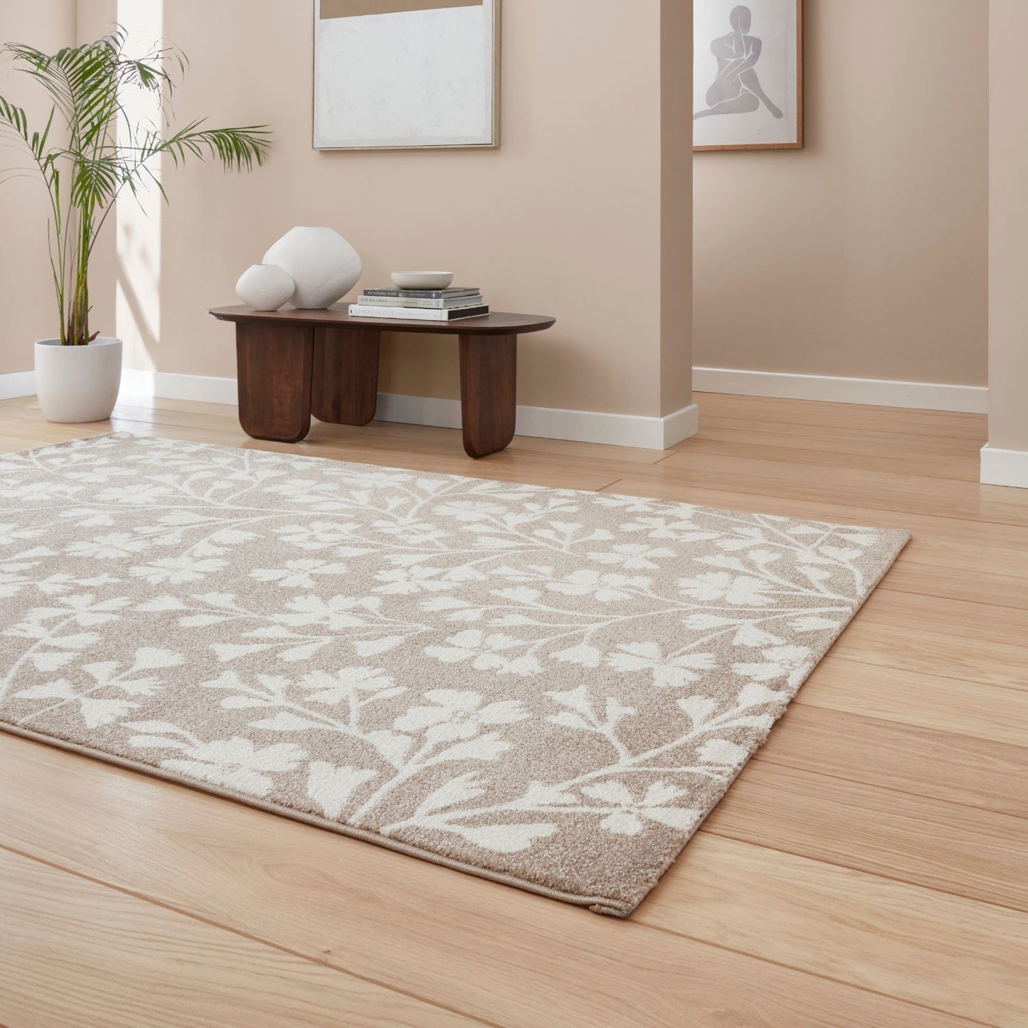 Catherine Lansfield Grace Floral Natural Rug