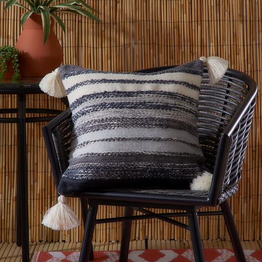 Grayson Black Outdoor Tassel Cushion (43cm x 43cm)