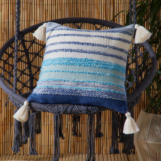 Grayson Blue Outdoor Tassel Cushion (43cm x 43cm)