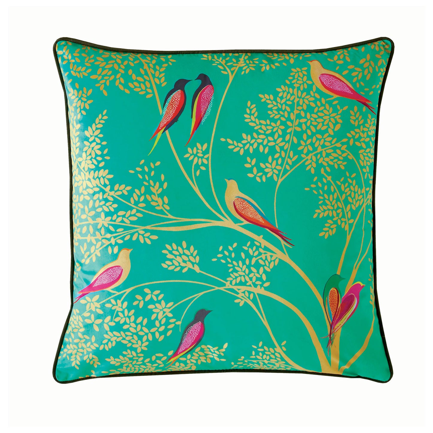 Sara Miller Green Birds Velvet Feather Cushion (50cm x 50cm)