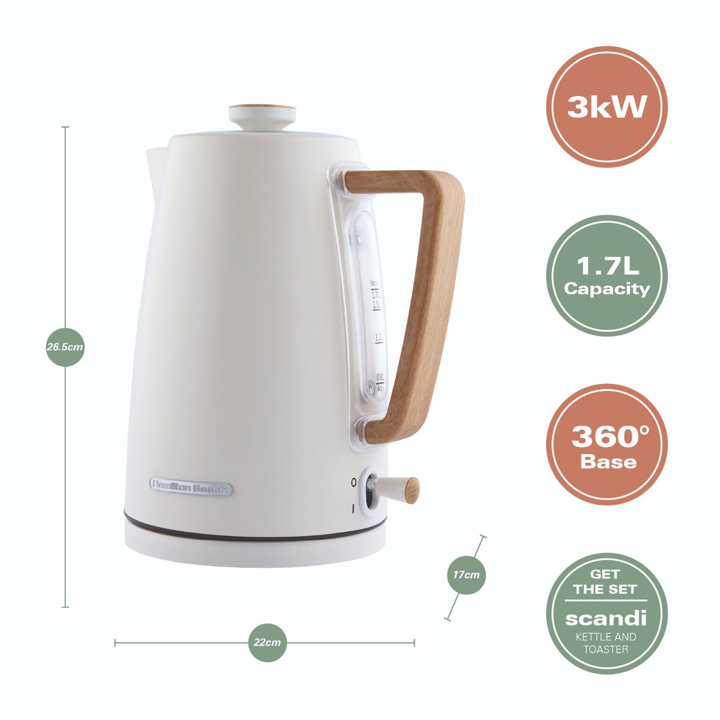 Hamilton Beach Scandi Cream Kettle And Toaster Set