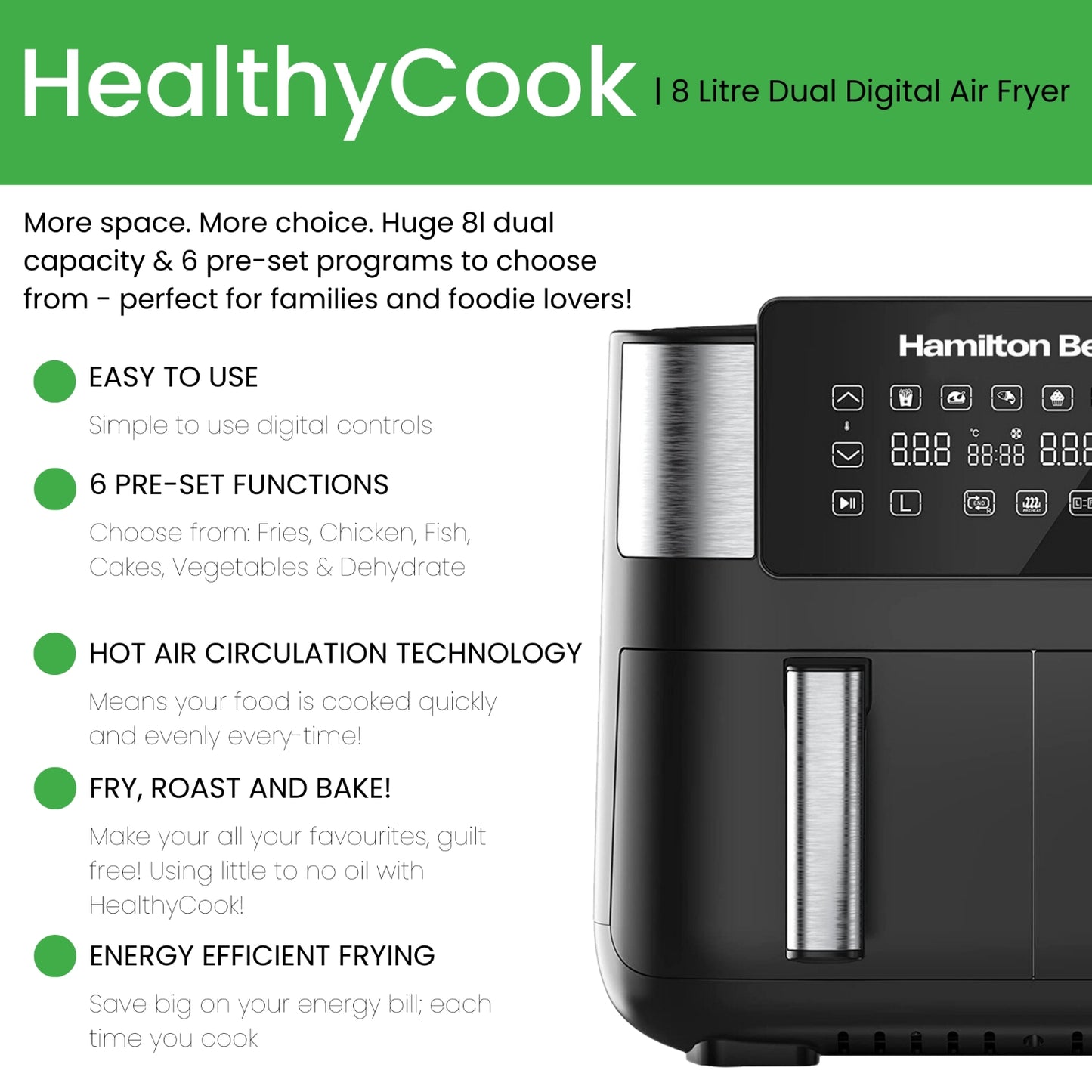 Hamilton Beach Healthy Cook Dual Air Fryer 8L