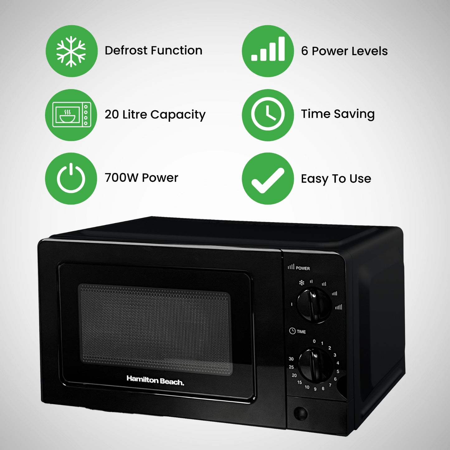 Hamilton Beach Black 700W 20L Microwave With Glass Door