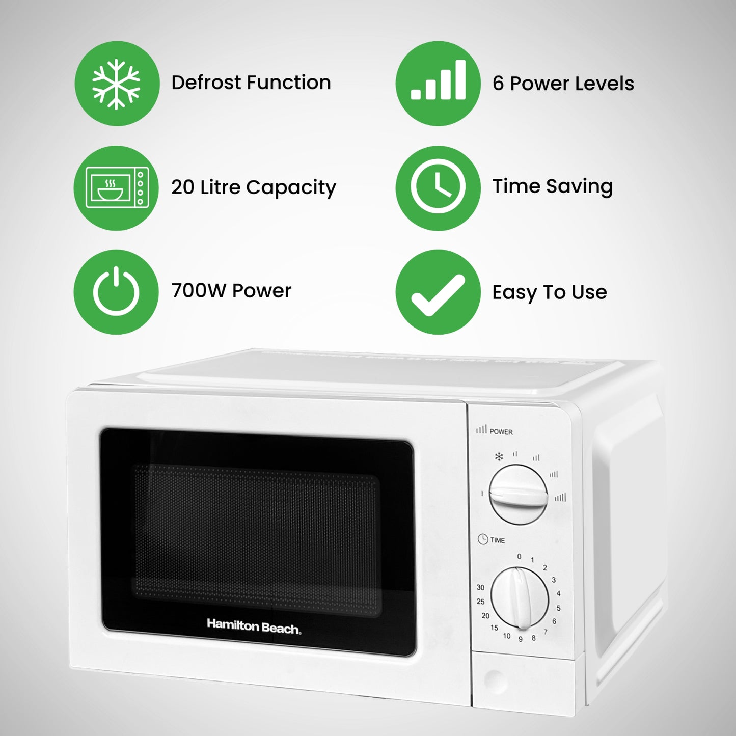 Hamilton Beach White 700W 20L Microwave With Glass Door