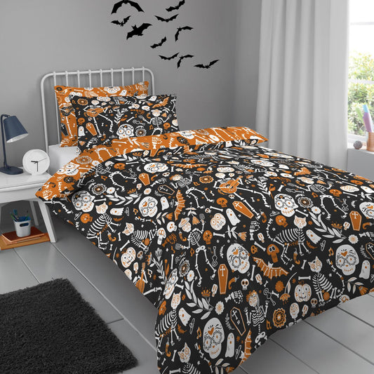 Halloween Day of the Dead Glow in the Dark Duvet Cover Set