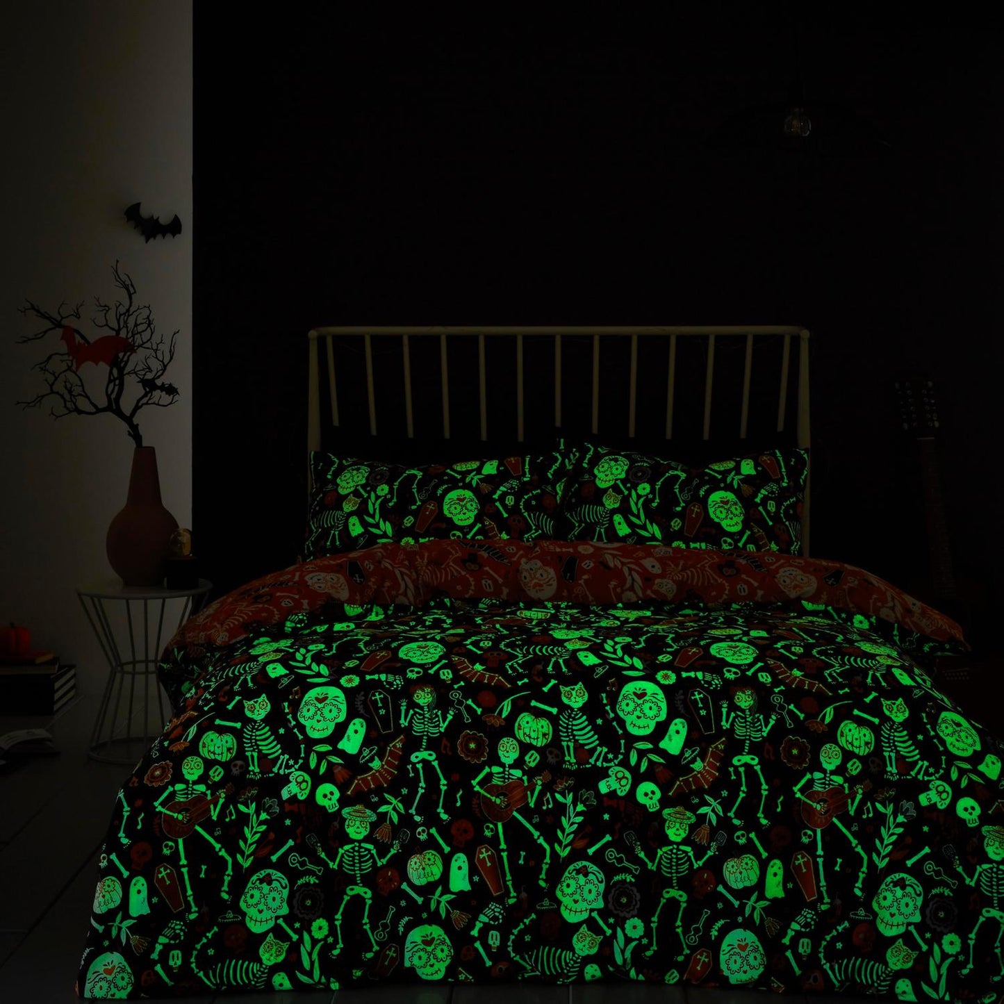 Halloween Day of the Dead Glow in the Dark Duvet Cover Set