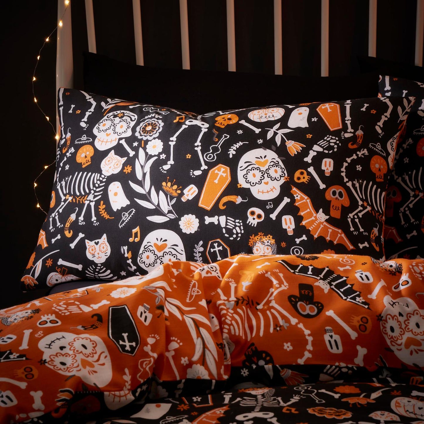 Halloween Day of the Dead Glow in the Dark Duvet Cover Set