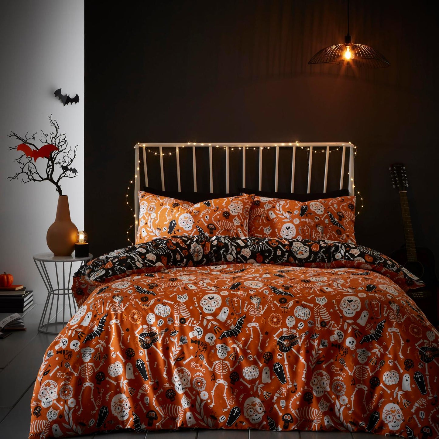 Halloween Day of the Dead Glow in the Dark Duvet Cover Set