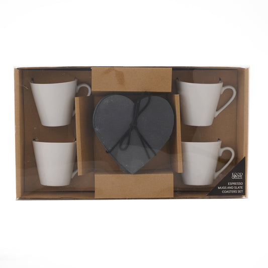 4 Espresso Cups and Slate Coaster Set