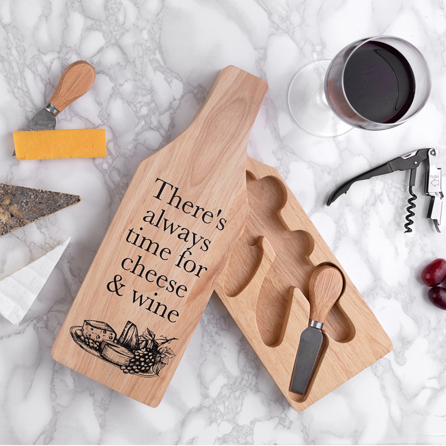 Cheese and Wine Gift Set in Wooden Case