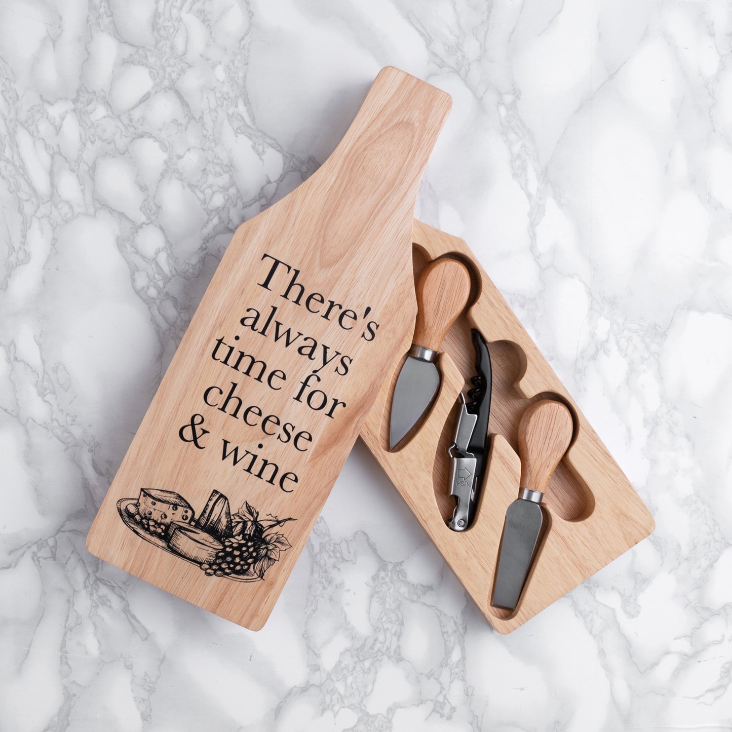 Cheese and Wine Gift Set in Wooden Case