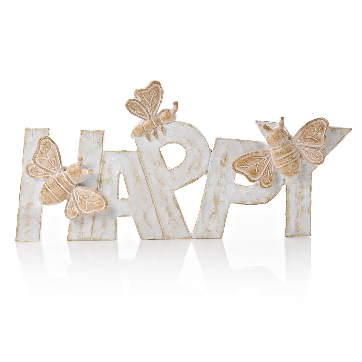 Hestia Wood Effect Resin Happy Bee Ornament