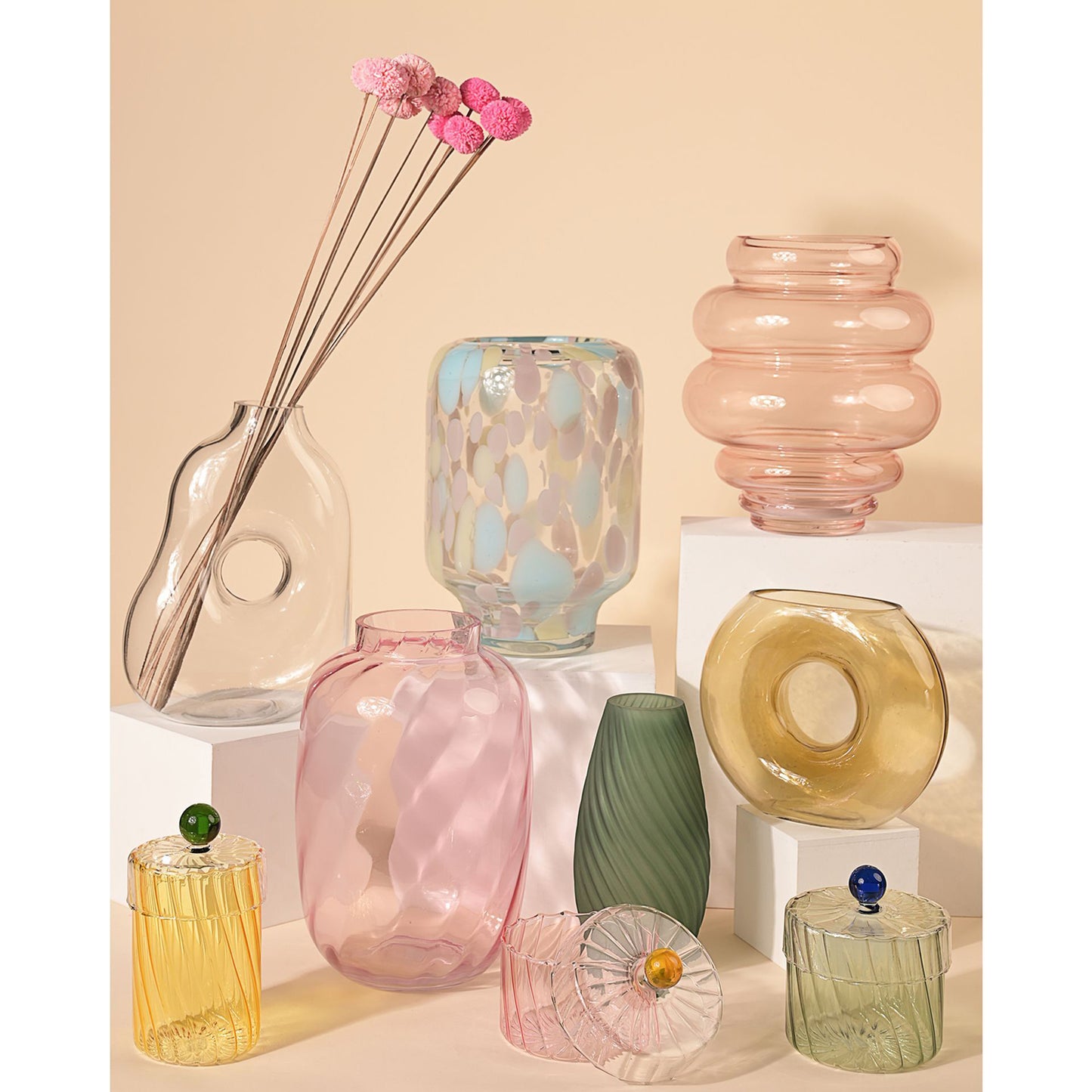 Hestia Handmade Pink Coloured Glass Bottle Vase