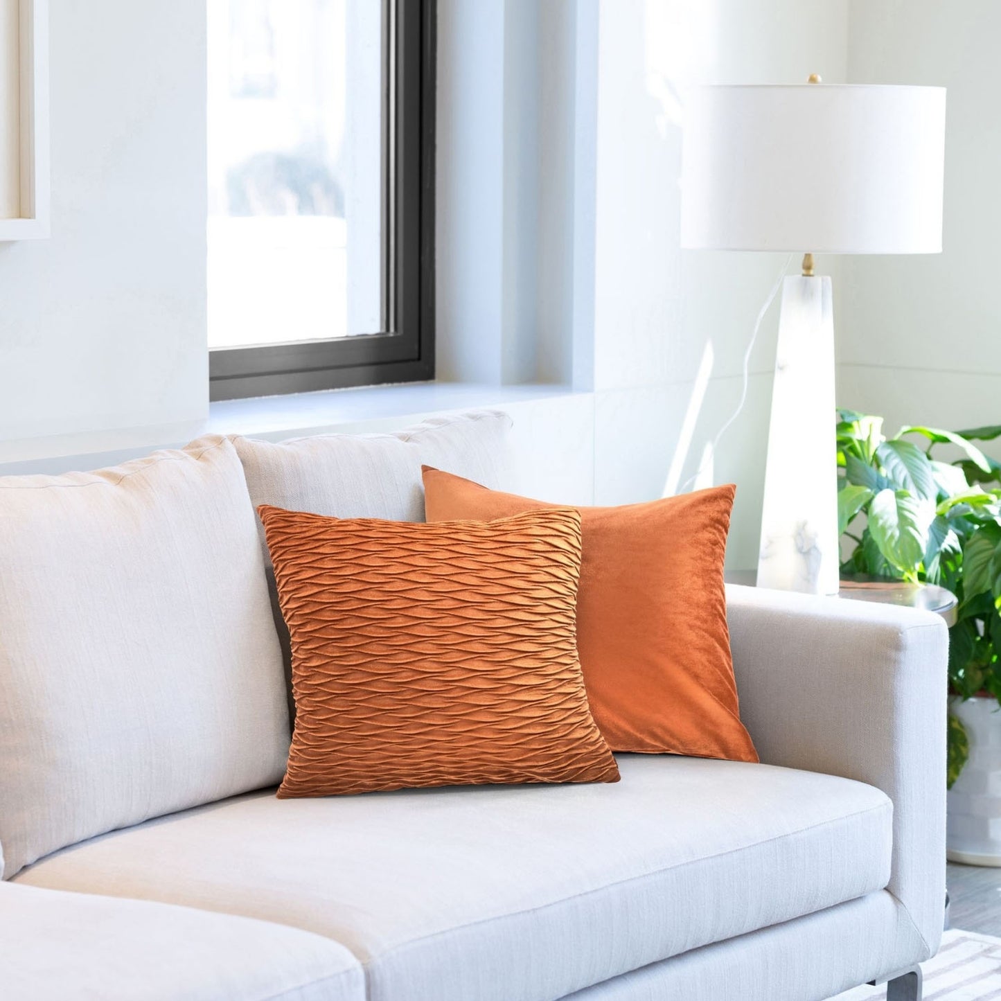 Henley Burnt Orange Pleated Velvet Cushion Covers (Pair)
