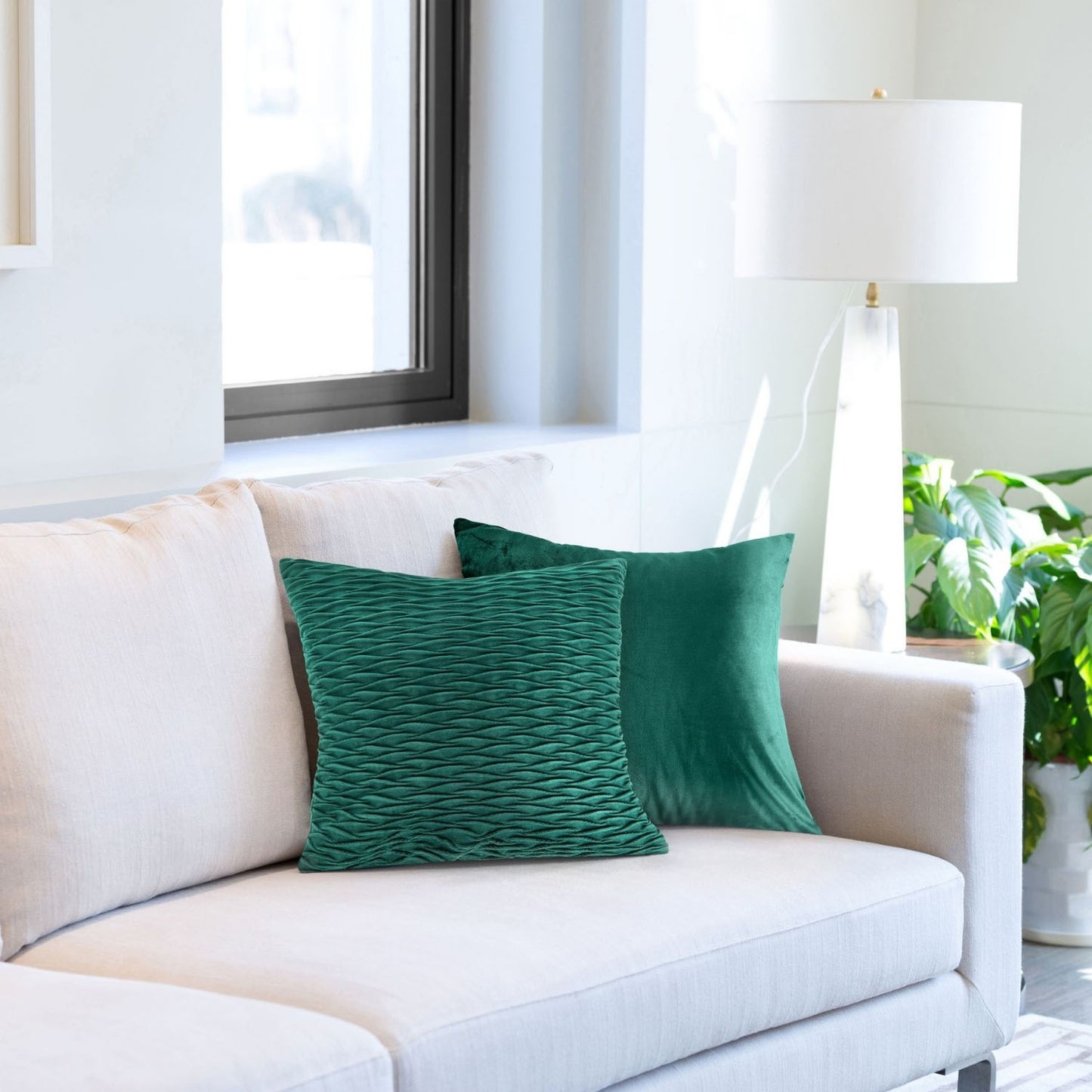 Henley Emerald Green Pleated Velvet Cushion Covers (Pair)