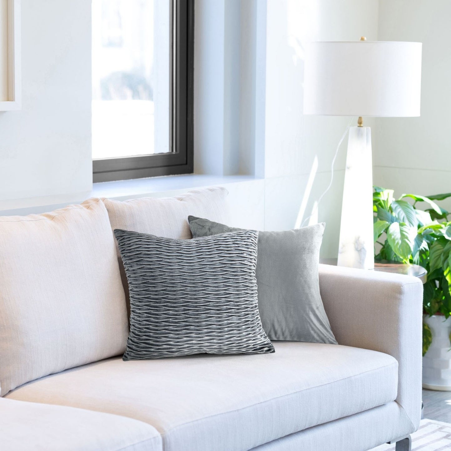 Henley Grey Pleated Touch Velvet Cushion Covers (Pair)