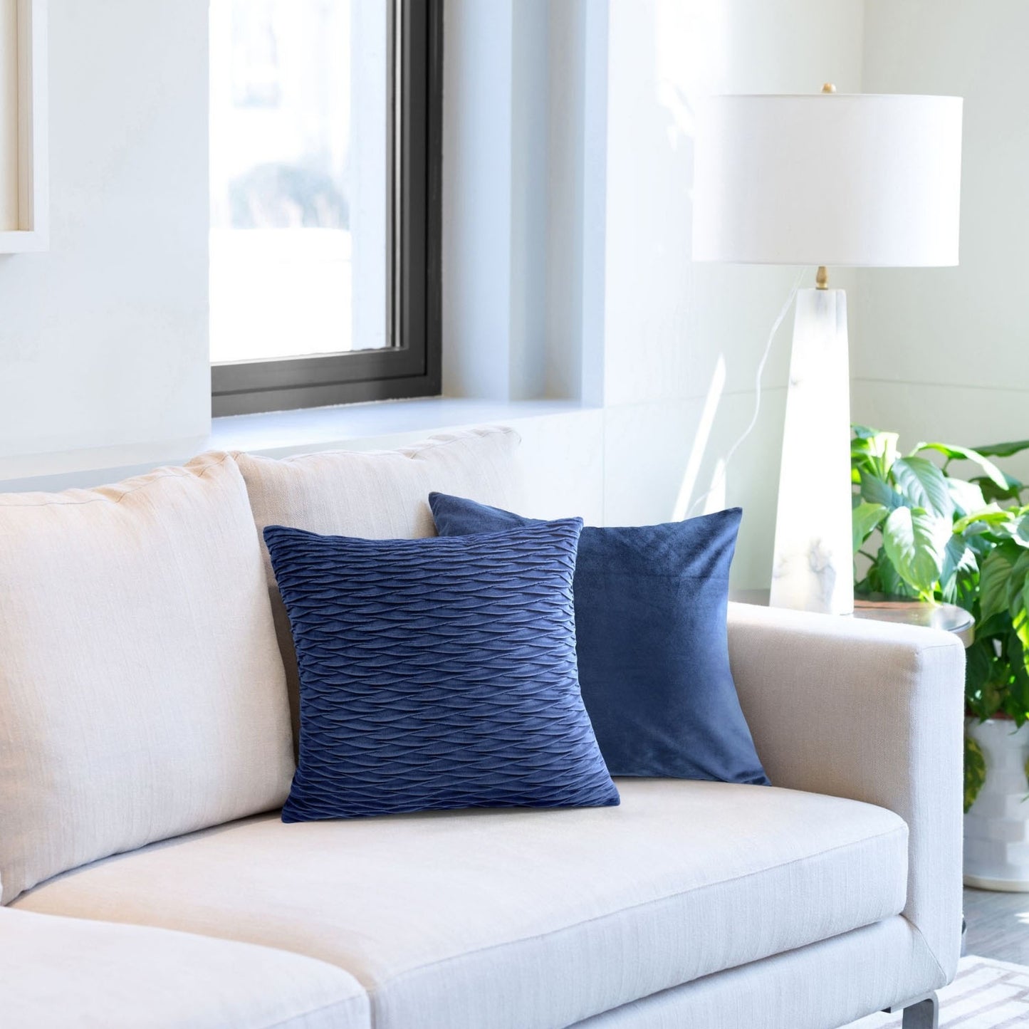Henley Navy Blue Pleated Velvet Cushion Covers (Pair)