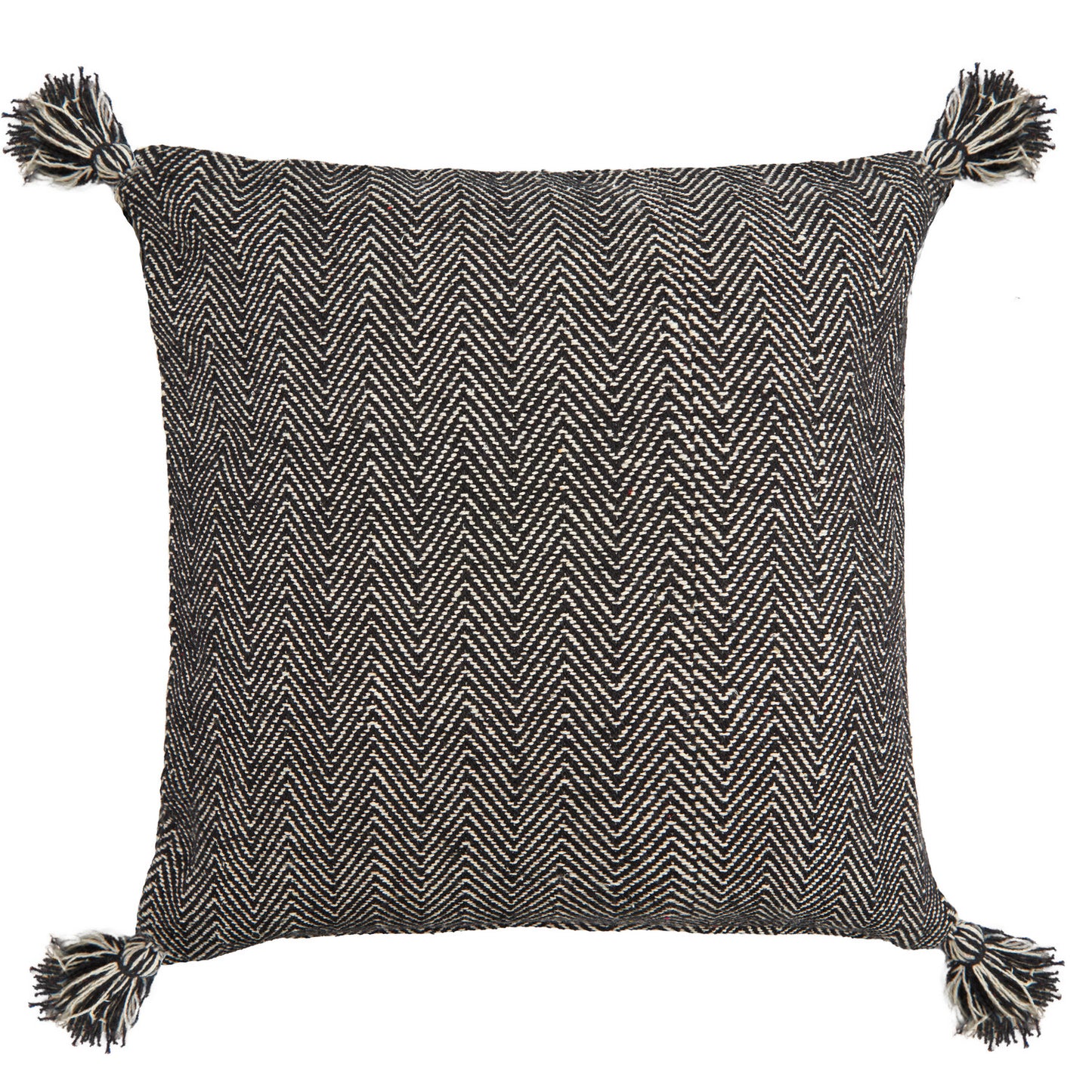 Herringbone Black Recycled Cotton Cushion Cover (Pair)