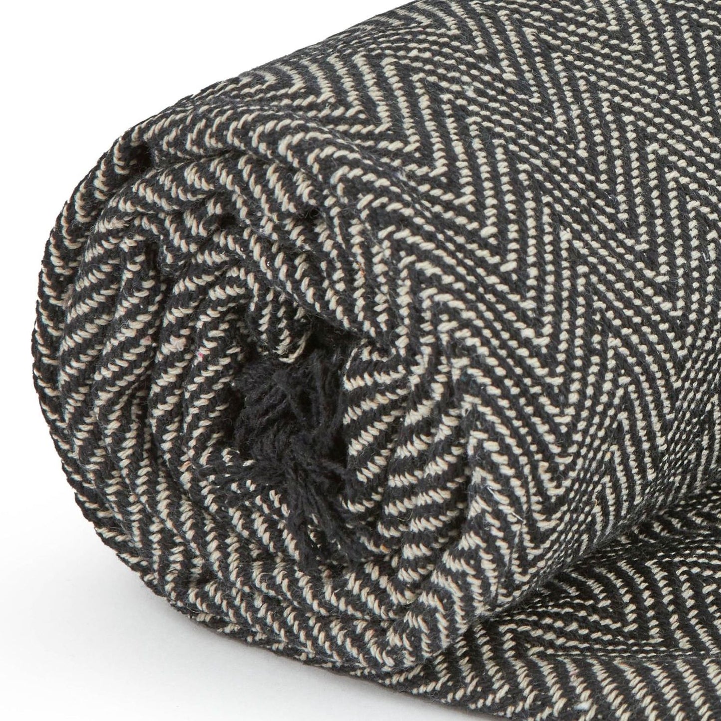 Herringbone Black Recycled Cotton Throw