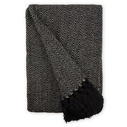 Herringbone Black Recycled Cotton Throw