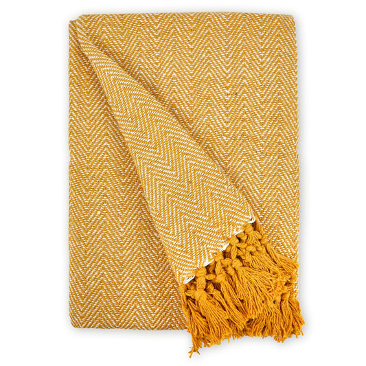 Herringbone Ochre Recycled Cotton Throw