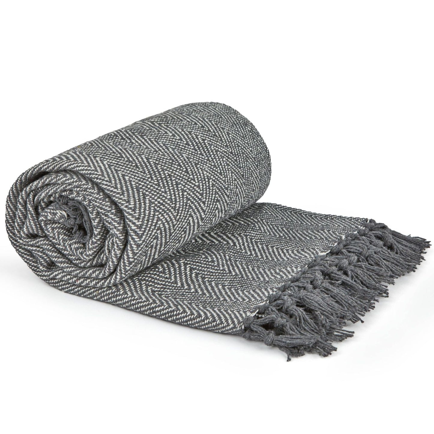 Herringbone Silver Grey Recycled Cotton Throw