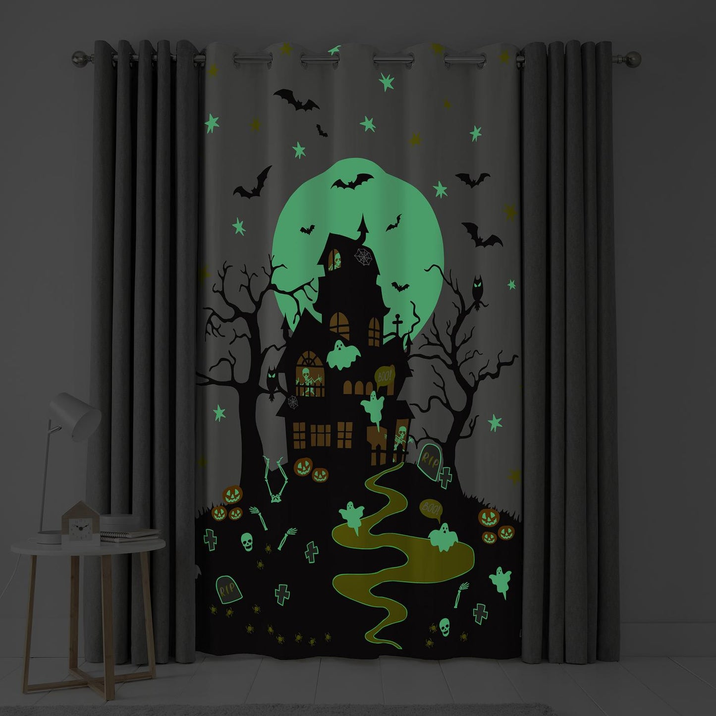 Haunted House Glow in the Dark Eyelet Single Panel Door Curtain