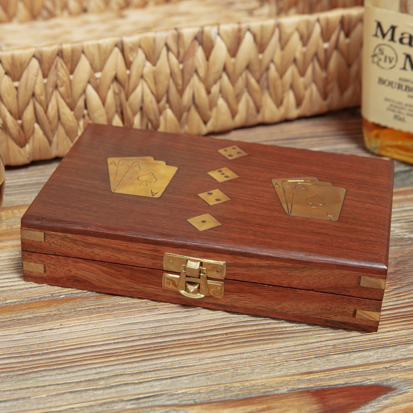 Wooden Cards and Dice Games Set