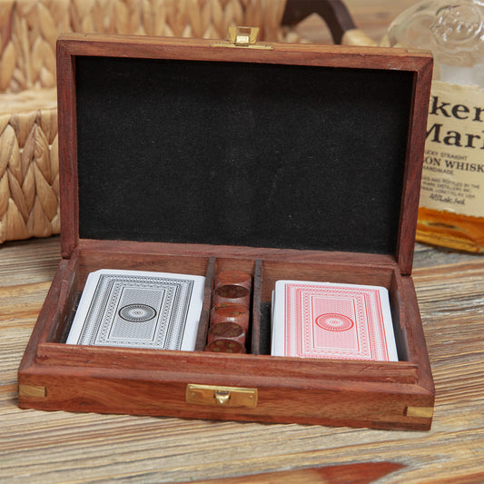 Wooden Cards and Dice Games Set