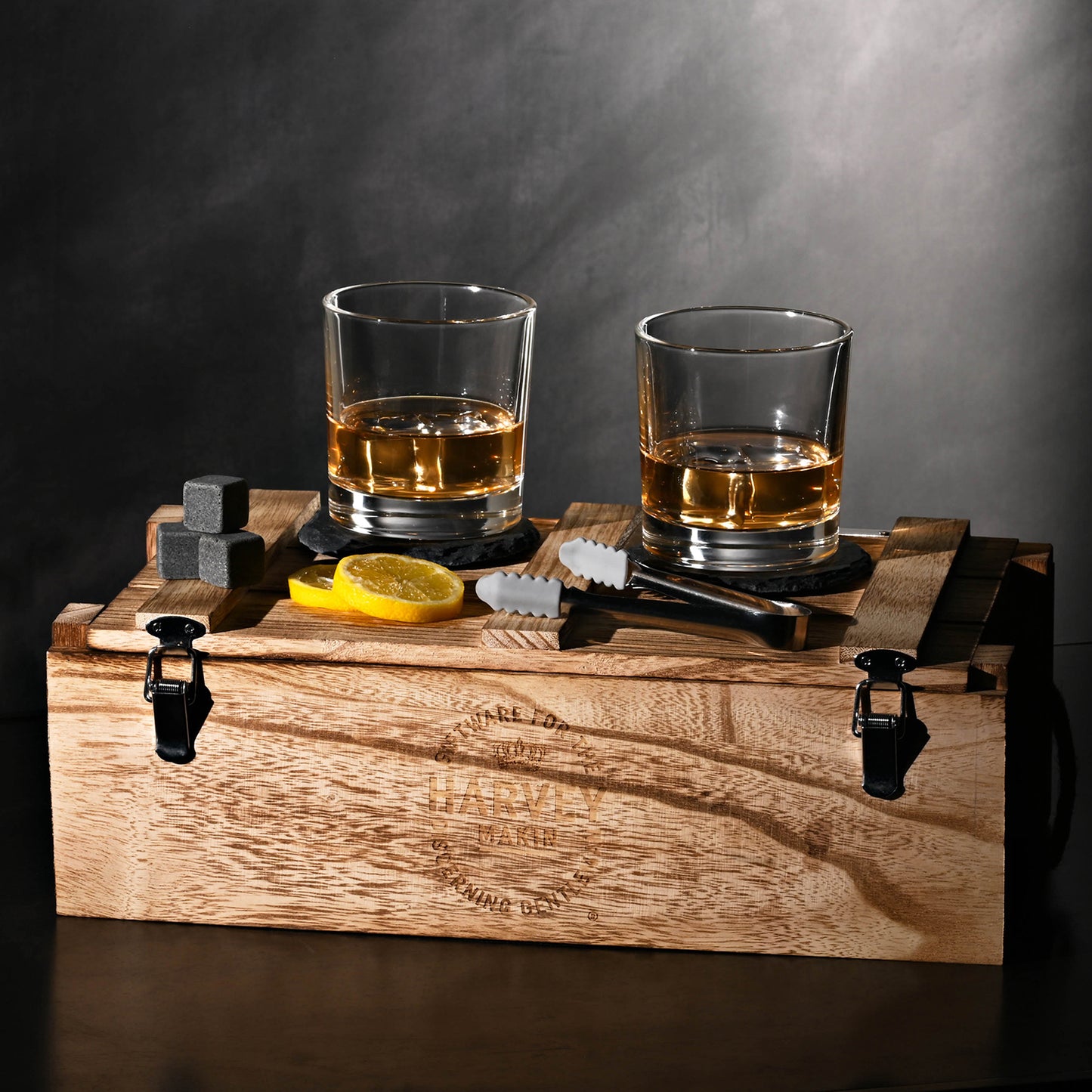 Whiskey Gift Set With Glasses, Coasters and Tongs