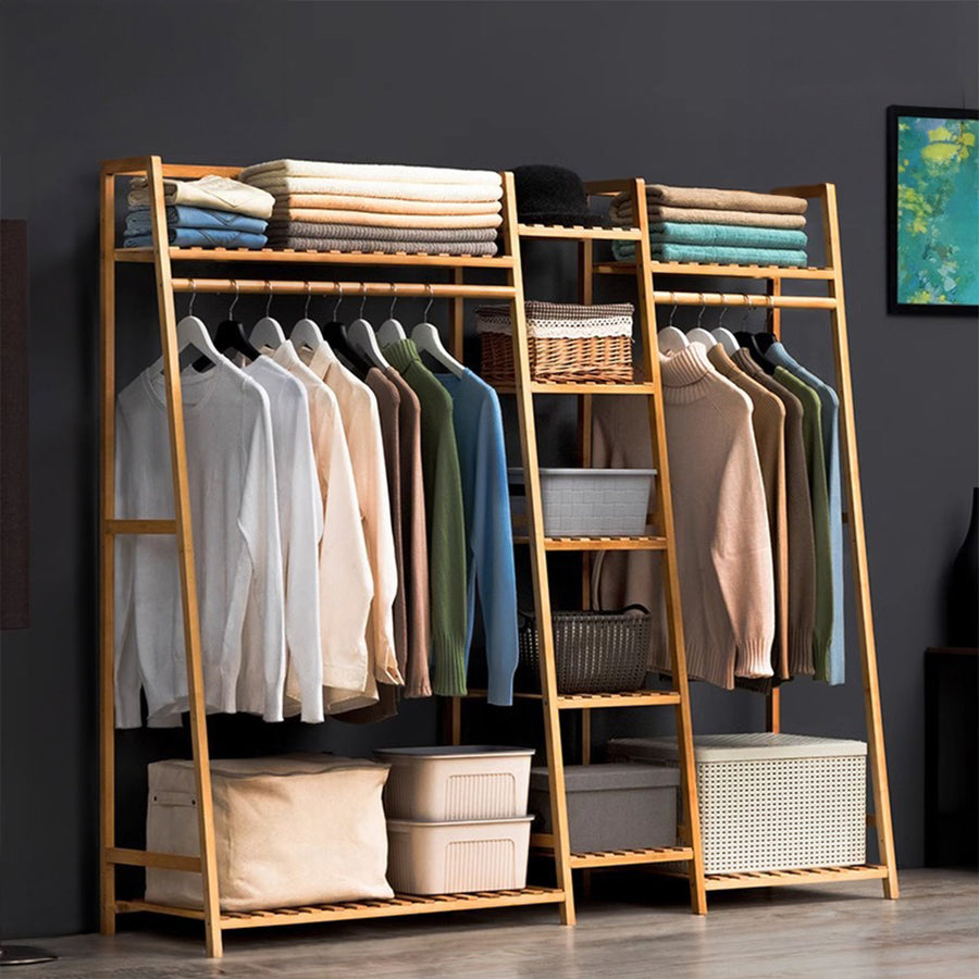Natural Bamboo Clothes Rack with 7 Shelves