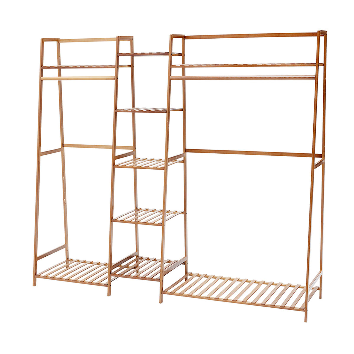 Natural Bamboo Clothes Rack with 7 Shelves