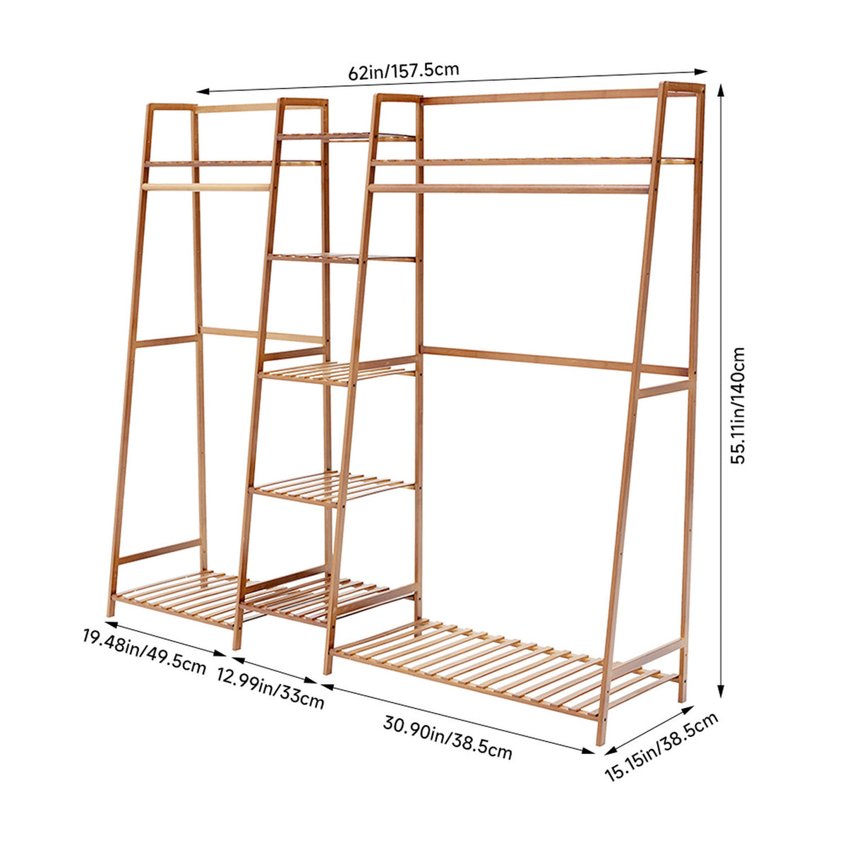 Natural Bamboo Clothes Rack with 7 Shelves