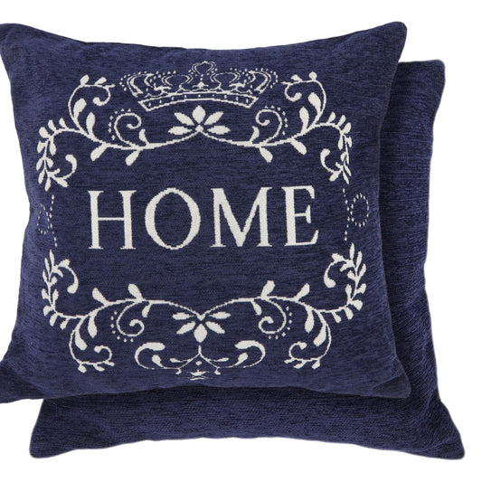 Amor Home Navy Blue Chenille Cushion Covers Pair (43cm x 43cm)