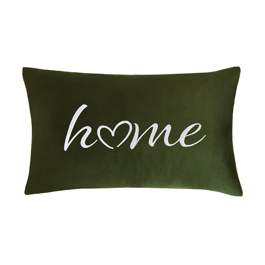 Home Olive Embroidered Velvet Cushion (50cm x 30cm)