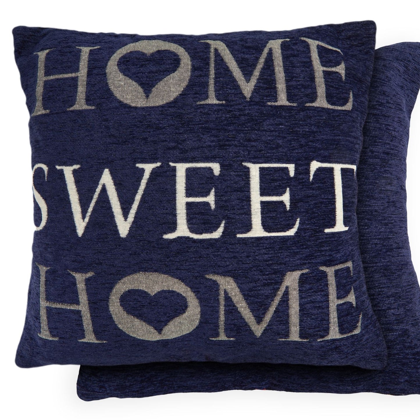 Home Sweet Home Navy Blue Jacquard Cushion Cover Pair (43cm x 43cm)