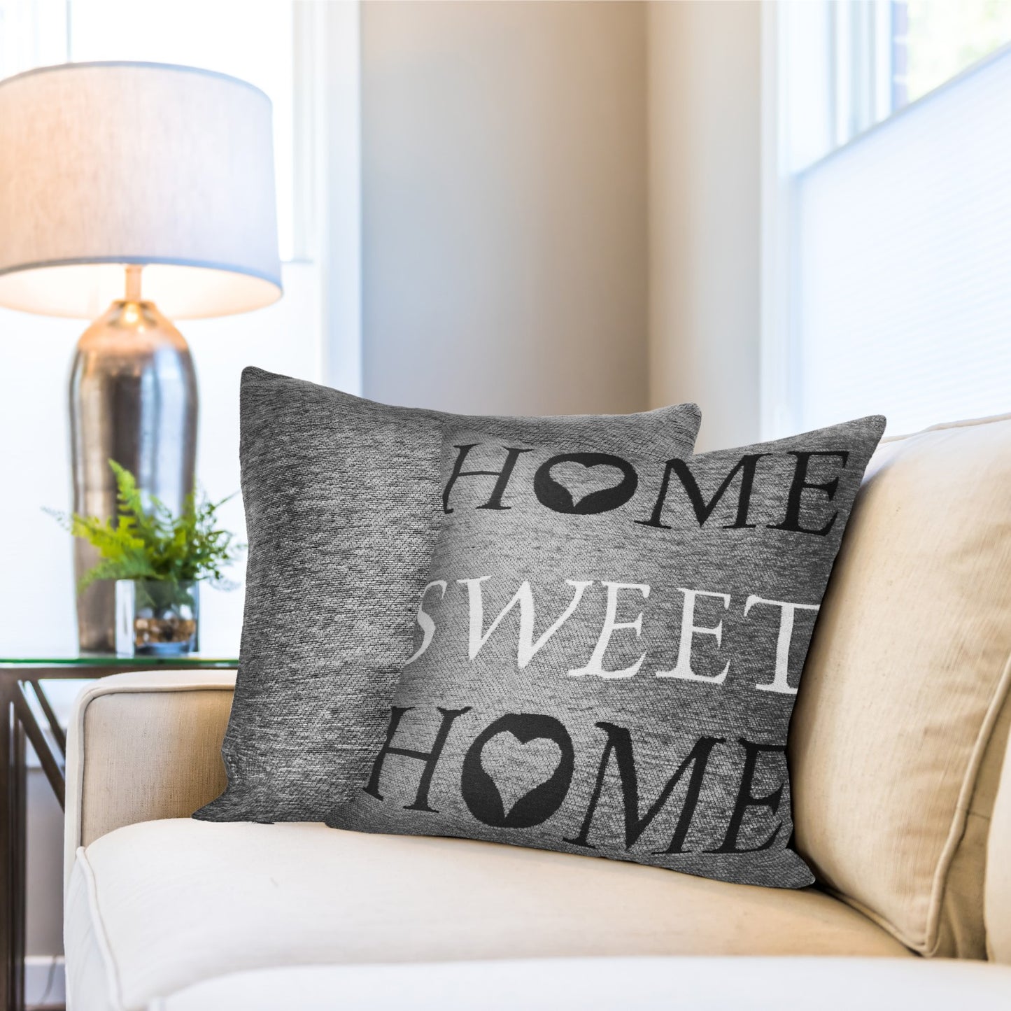 Home Sweet Home Silver Jacquard Cushion Cover Pair (43cm x 43cm)