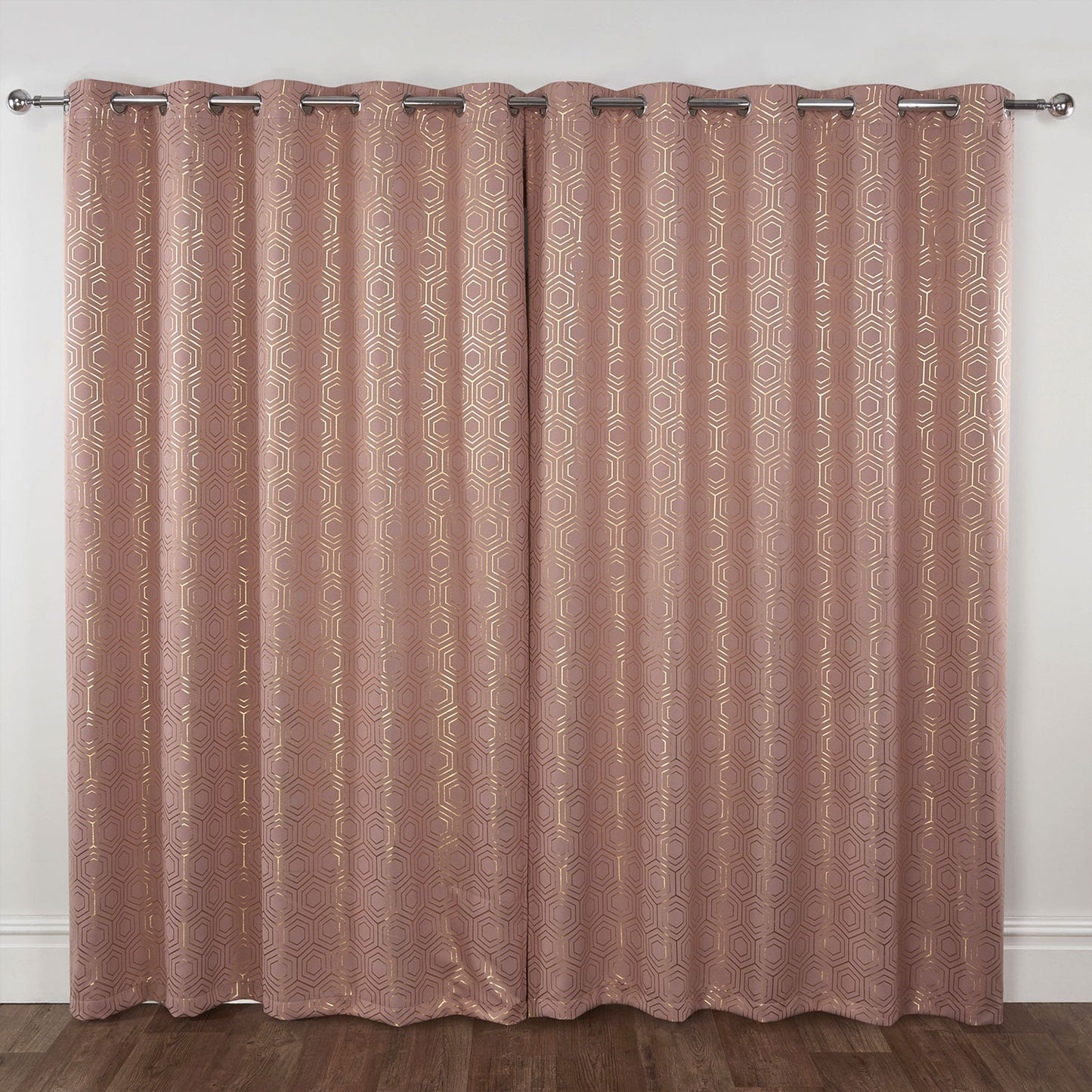 Hartford Blush Pink Geometric Thermal Blackout Eyelet Curtains